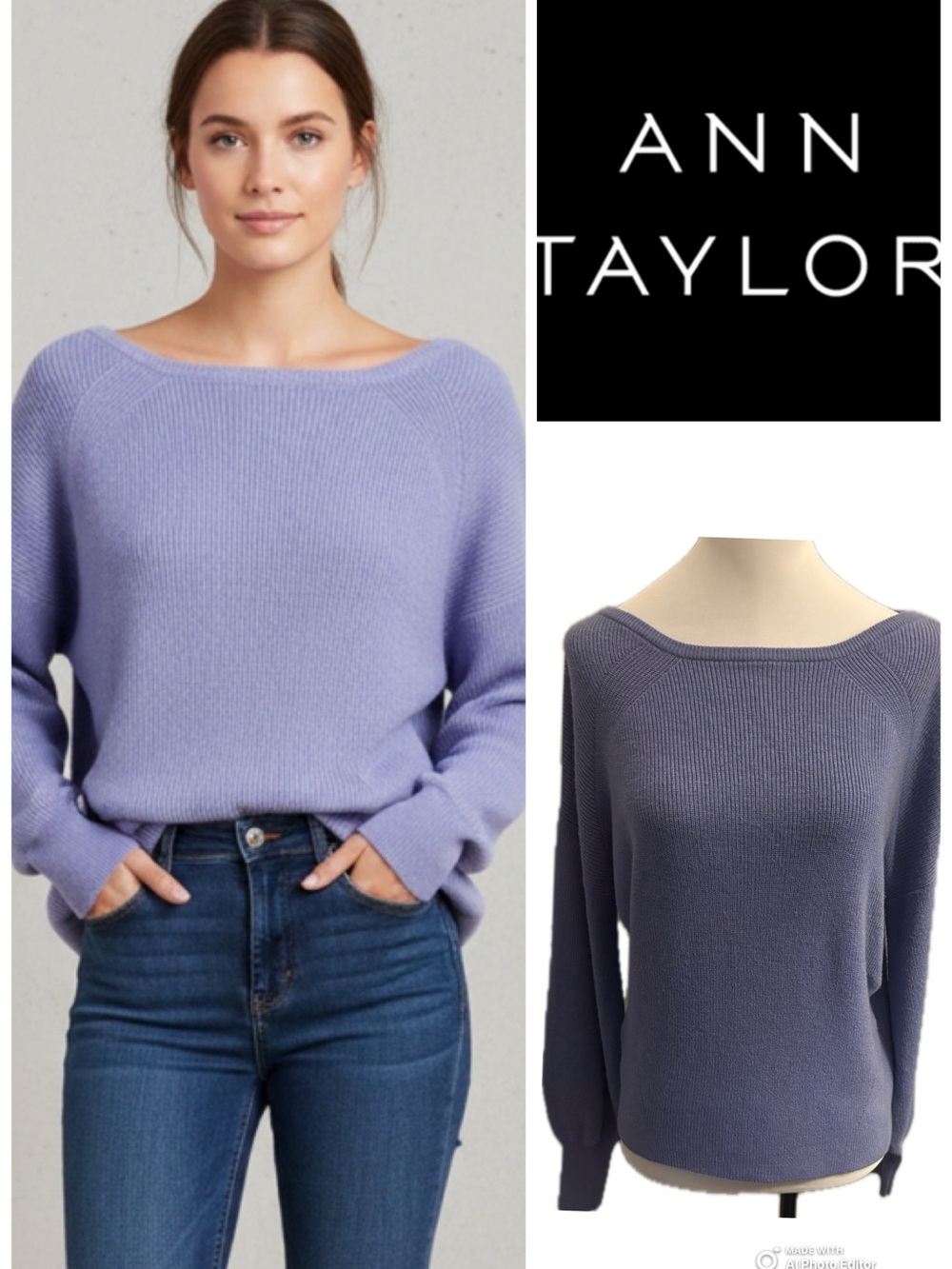 NWT Ann Taylor Lavender Knit Sweater Geometric Boatneck - Size M